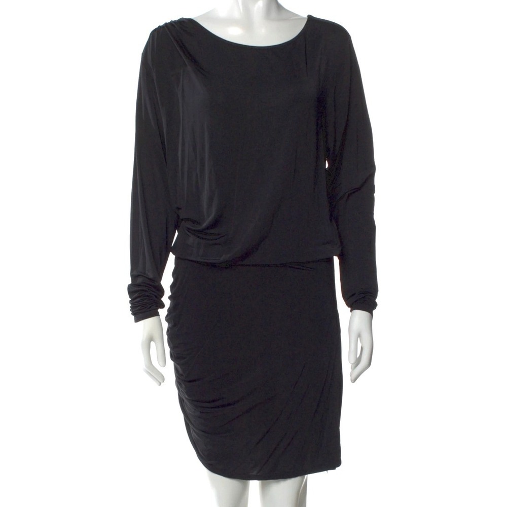 Ramy Brook Dress XS Black Long Sleeve Ruched Asymmetrical Cocktail LBD Chic